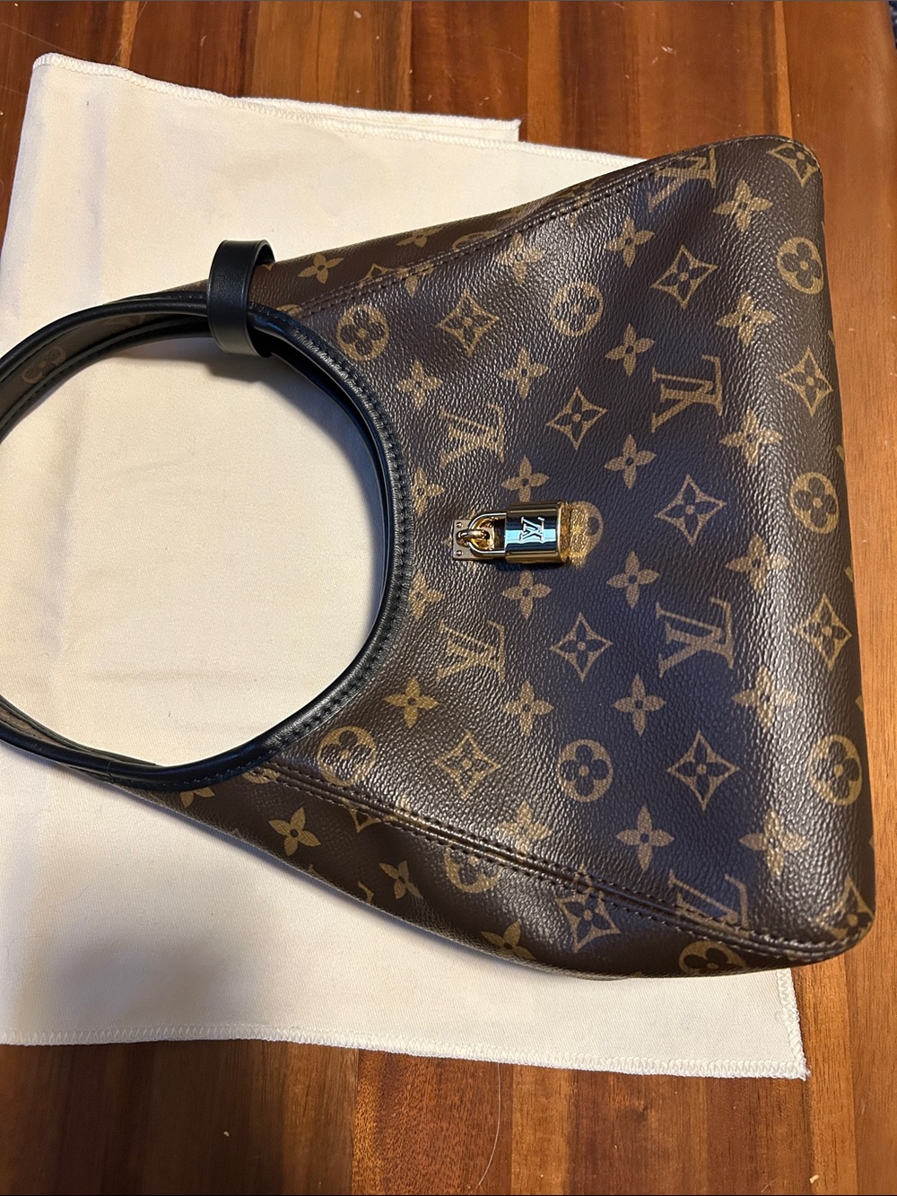 Louis Vuitton Brown Monogram Canvas Shoulder Hobo with Gold-Tone Lock